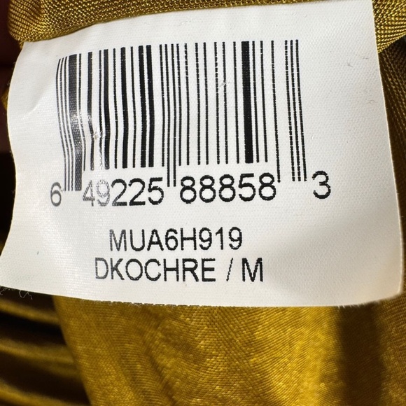 BCBGMAXAZRIA Drape Front Sleeveless Dress with Gold Hardware in Gold Ochre - M - Picture 9 of 9